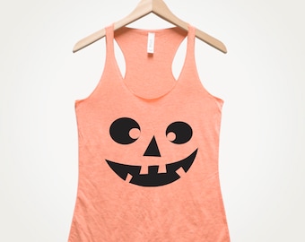 Halloween Racerback Tank - Jack O' Lantern - Women's Halloween Shirt - Halloween Costume - Orange Tank Top - Pumpkin Face - Funny Shirt