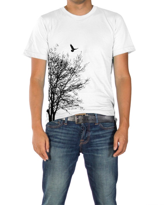 Men's Tree Bird 100% Cotton American Apparel Crew Neck | Etsy