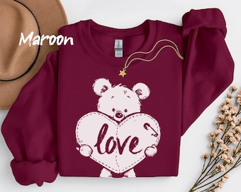 Teddy Bear Sweatshirt: Unisex Fleece Crewneck, Valentienes Day Gift