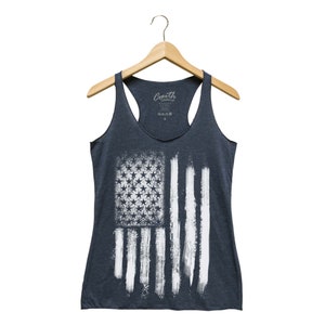 American Flag Tank Top, Womens Raceback Tank Top, USA Shirt, Distressed Flag Shirt, 4th of July Gift, Independence Day, Patrotic Shirt Navy