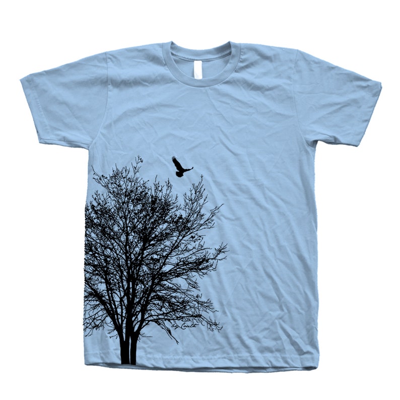 Tree T-shirt, Men's T-shirt, Unisex T-shirt, Screen Print, Crew Neck, 100% Cotton, Tree Shirt, White T-shirt, Short Sleeve Baby Blue