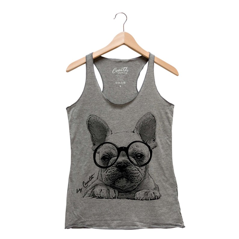 French Bulldog Tank Top, Women Tank Top, Frenchie Tank Top, Dog Tank Top, Dog Mom, Dog Lover, Triblend Racerback Tank Top, Animal Print Grey