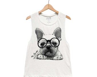 French Bulldog Tank Top for Women Cute Dog Shirt for Dog Lover Gift for Girl Frenchie Muscle Graphic Tee Dog Mom Gift Birthday Animal Shirt
