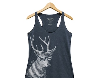 Women's Tank Top, DeerTank Top, Funny Animal Shirt, Triblend Racerback Tank Top, Hand Screen Print, Funny Tank Top, Women Fashion, Gift Idea