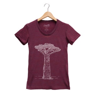 Women Junior Tshirt, Baobab Tree Shirt, Gift for Women, Shirt for Women, Tree T-shirt, Nature Shirt, Graphic Tee, Shirt with Tree Maroon