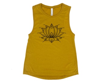 Lotus Flower Tank - Muscle Tee - Yoga Tank - Screen Print - Summer Shirt - Vacay Shirt - Gift for Women - Tank Top for Women - Yoga Shirt
