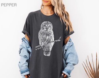 Hand Screen Printed Owl T-Shirt: Comfort Colors 100% Cotton