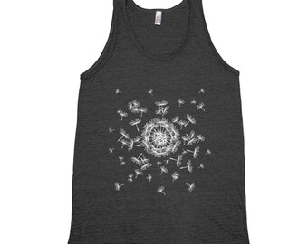 Flower Shirt, Dandelion Shirt, Mens Tank Top, Summer Shirt, Camping Shirt, Black Tank Top, Graphic Tee, Womens Tank