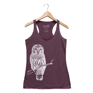 BARRED OWL Tank Top, Owl Shirt, Womens Shirt, Bird Tank Top, Racerback Tank Top, Hand Screen Print, Cute Shirt, Animal Shirt, Nature Shirt