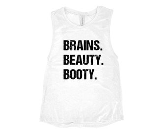 Womens Tank Top, Womens Clothing, Yoga Top, Brain Beauty Booty, Workout Tank Top, Muscle Tee, Graphic Tee, Cute Top, Best Seller, Yoga Gift