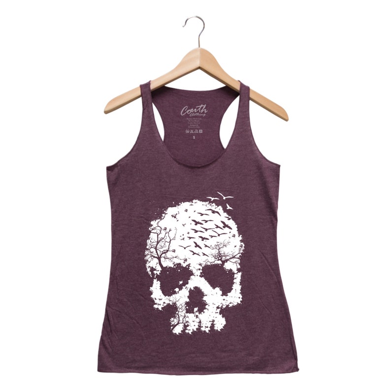 Halloween Shirt SKULL Tank Top Gothic Women Tank Top Triblend Racerback Tank Top Halloween Costume Funny Halloween Maroon