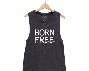 Born Free Muscle Tank Top: Patriotic USA Graphic Tee