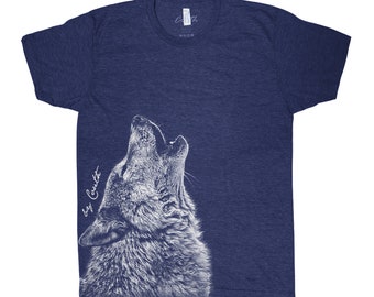 WOLF T Shirt, Men's T-shirt, Unisex T-shirt, Howling Wolf, Animal Print T, Screen Print, Crew Neck, Black T-shirt, Triblend Shirt, Wolfpack