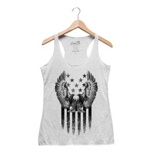 Eagle Tank Top, Women's Tank Top, Flag Clothing, Flag Apparel, Triblend Racerback Tank Top, Hand Screen Print, American Flag, Merica, USA White