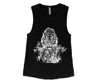 Tiger Shirt, Muscle Tank Top, Women Tank Top, Animal Print Shirt, Black Tank Top, Cat Shirt, Cute Shirt, Summer Shirt