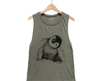 Penguin Tank - Muscle Tee - Yoga Tank - Screen Print - Summer Shirt - Vacay Shirt - Gift for Women - Tank Top for Women- Cute - Funny Shirt
