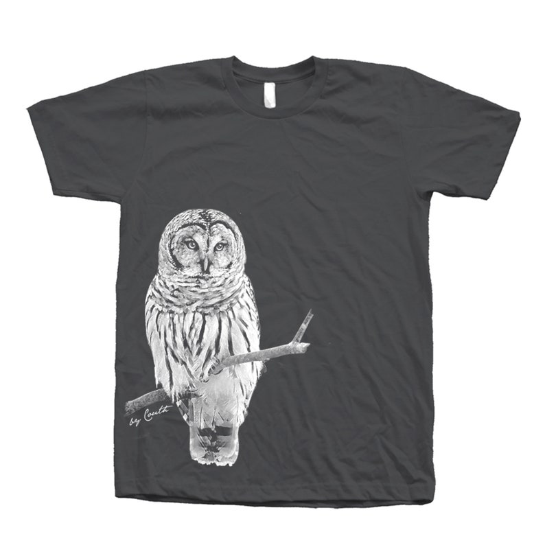 Owl Shirt, Mens Tshirt, Crew Neck, Bird T-shirt, Cute T-shirt, Short Sleeve Tshirt, Grey T-shirt, Dad, Animal Shirt, Nature Shirt image 2