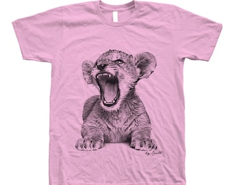 Lion Tshirt, Mens Tshirt, Lion Cub Shirt, Cute Animal Tshirt, Graphic Tee, Hand Screen Print, Cute Tshirt, Animal Shirt