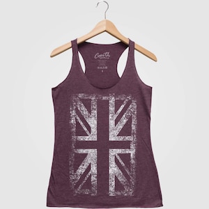 Union Jack Tank Top, Damen Tank Top, Flagge Bekleidung, Flagge Kleidung, UK Flagge, Triblend Racerback Tank Top, Handsiebdruck, Geschenk für Frauen