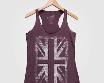 Union Jack Tank Top, Women's Tank Top, Flag Apparel, Flag Clothing, UK Flag, Triblend Racerback Tank Top, Hand Screen Print, Gift For Women