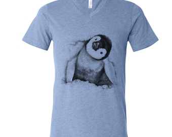 Penguin Tshirt, Mens Graphic Tee, Custom Hand Screen Print, Tri-Blend Short Sleeve, Penguin Shirt, Animal T-shirt, Unisex T-shirt