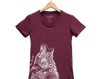 Wolf Shirt, Womens Junior Tshirt, Animal Print Tshirt, Gift for Women, Screen Print, Triblend Short Sleeve Tshirt, Blue Tshirt, Black Tshirt