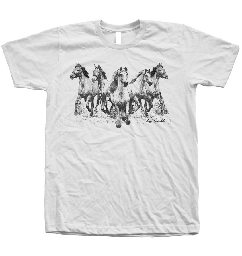 Mens Unisex Horse Tshirt Screen Print on Crew Neck Available Etsy