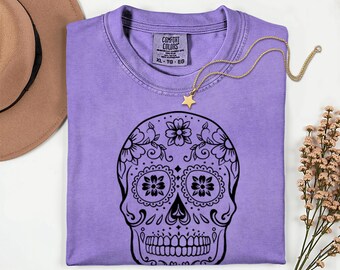 Sugar Skull Halloween Shirt: Comfort Colors Gothic Tee