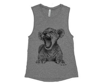 Lion Cub Women Shirt, Muscle Tank  for Women, Shirt for Women, Summer Shirt, Gift for Mom, Gift for Women, Shirt with Cat, Animal Shirt