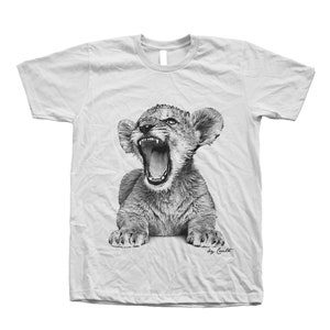 Lion Tshirt, Mens T-shirt, Lion Cub Shirt, Cute Animal T shirt, Graphic Tee, Hand Screen Print, Cute Tshirt, Animal Shirt