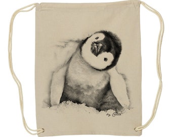 Penguin Drawstring Backpack, cute bag, school bag, reusable bag, cotton bag, back to school, Christmas gift, Birthday gift, Cute Bag