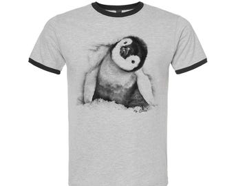 Penguin Tshirt, Shirt for Women, Retro Tshirt, Unisex Cotton Ringer T-Shirt, Vintage Shirt, Animal Shirt