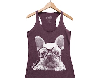French Bulldog Tank Top, Women's Top, Cute Dog Print, Frenchie, Gift for Women, Racerback Tank, Graphic Tee, Dog Mom
