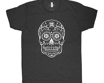 Skull Tshirt, Halloween Shirt, Sugar Skull, Men Graphic Tee, Black tshirt, Halloween Costume, Spider Web, Gothic, Tshirt Men, Funny Shirt