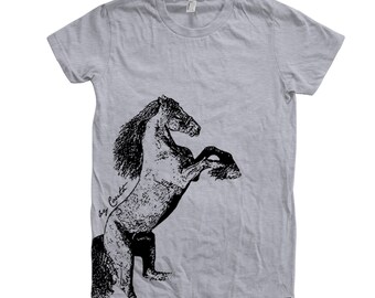 Womens Junior Horse Tshirt Custom Hand Screen Print Crew Neck Tshirt Available: S, M, L, Xl