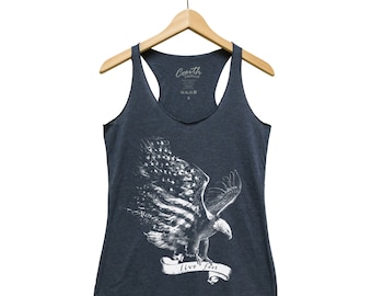 Women Tank Top, Eagle Shirt, American Flag Woman Tee, Triblend Racerback, Animal Graphic, 4th of July, USA Shirt, Summer Shirt, Gift for Her