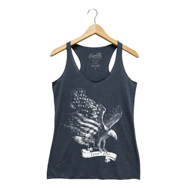 Women Tank Top, Eagle Shirt, American Flag Woman Tee, Triblend Racerback, Animal Graphic, 4th of July, USA Shirt, Summer Shirt, Gift for Her