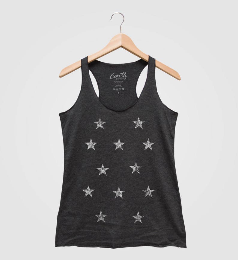 Hand Screen Print Racerback Tank Top Graphic Tee Stars Tank Top Women/'s Fashion Tank Top Star Print Shirt Black Tank Top