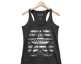 Star Tank Top, Women Tank Top, Flag Clothing, Flag Apparel, Triblend Racerback Tank Top, Hand Screen Print, American Flag, Merica, USA