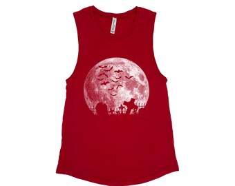 Moon Halloween Shirt, Muscle Tank Top, Women Tank Top, Halloween Costume Shirt, Black Tank Top, Gothic, Funny Shirt, Graphic Tee