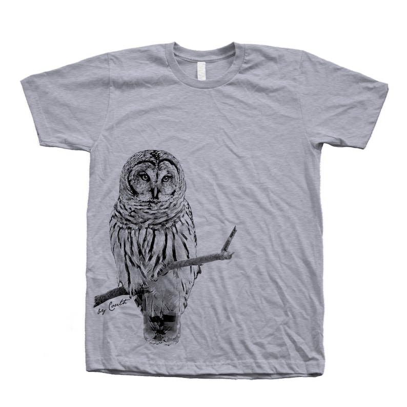 Owl Shirt, Mens Tshirt, Crew Neck, Bird T-shirt, Cute T-shirt, Short Sleeve Tshirt, Grey T-shirt, Dad, Animal Shirt, Nature Shirt image 4