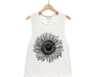 Sunflower Tank - Muscle Tee - Muscle Tank - Cute Shirt - Summer Shirt - Vacay Shirt - Gift for Women - Tank Top for Women - Flower Shirt
