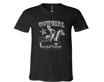 Cowgirl Graphic Tee: Animal Lover Gift V-Neck Unisex T-Shirt