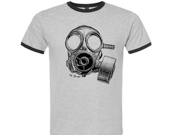Gas Mask Tshirt, Retro Tshirt, Unisex Cotton Ringer T-Shirt, Vintage Shirt, Military Shirt, History Shirt, Birthday Gift, Funny Tshirt