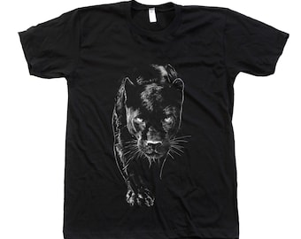 Panther Shirt, Mens Tshirt, Unisex Tshirt, Crew Neck, Cotton T-shirt, Black Tee, Cat Tshirt, Animal Print Tshirt