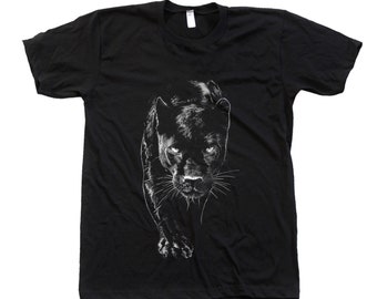 Panther Shirt, Mens Tshirt, Unisex Tshirt, Crew Neck, Cotton T-shirt, Black Tee, Cat Tshirt, Animal Print Tshirt