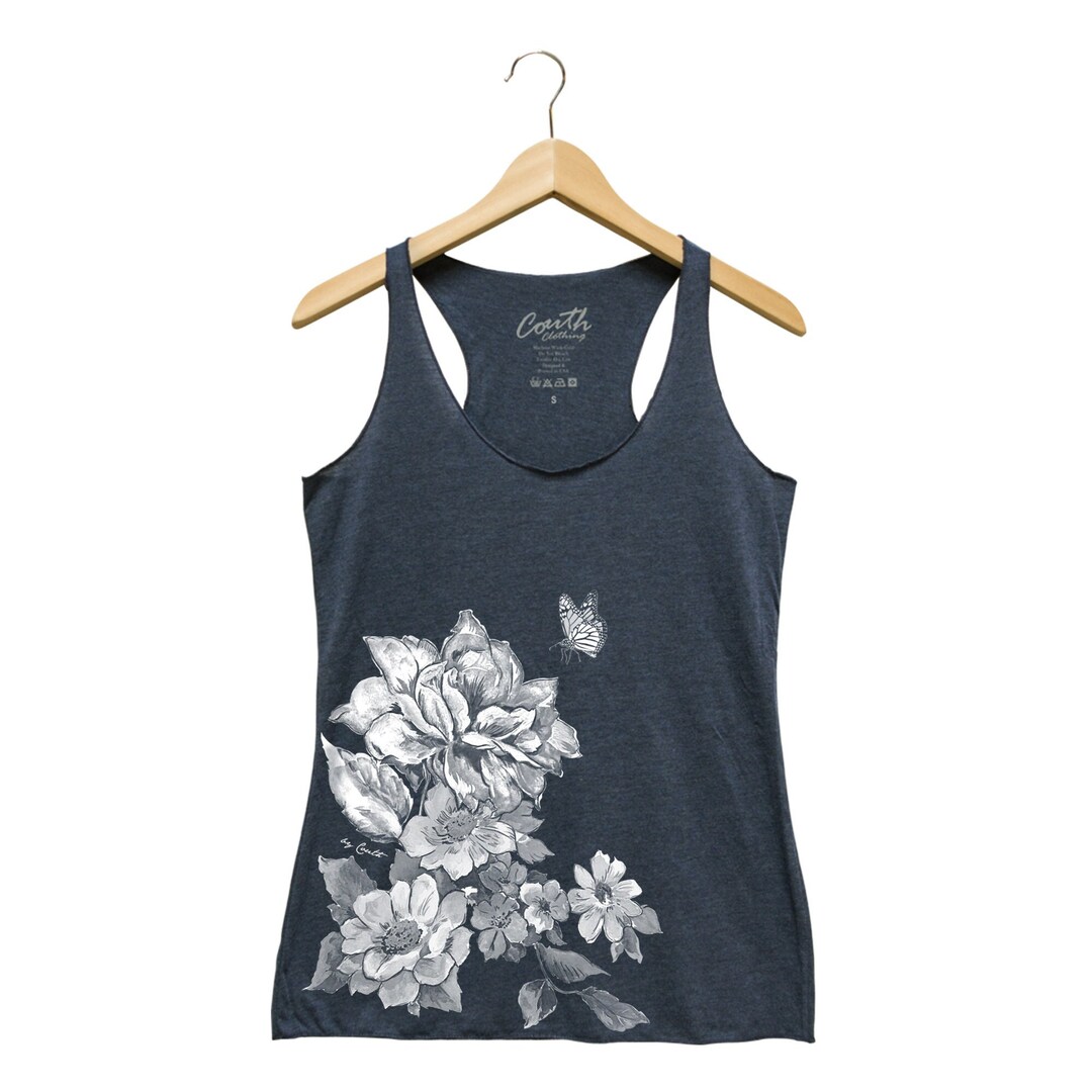 Floral Butterfly Triblend Racerback Tank Top - Screen Print - Etsy