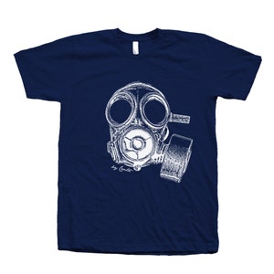Mens Shirt, Unisex Tshirt, Vintage Gas Mask, Crew Neck Tshirt, Steampunk, Funny Shirt, Military Shirt, Birthday Gift, Graphic Tee Navy