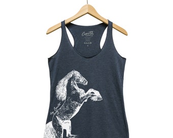 Horse Tank Top, Women's Tank Top, Triblend Racerback Tank Top, Hand Screen Print, Animal Tank Top
