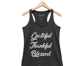 Womens Graphic Tank Top, Thanksgiving Gift, Racerback Tank Top, Summer Shirt, Camping Shirt, Blessed Shirt, Grateful Tank Top